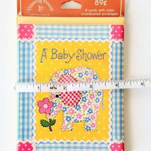 5/$12 Vintage Baby Shower Invitations Floral Elephant Gingham 8 Cards Envelopes